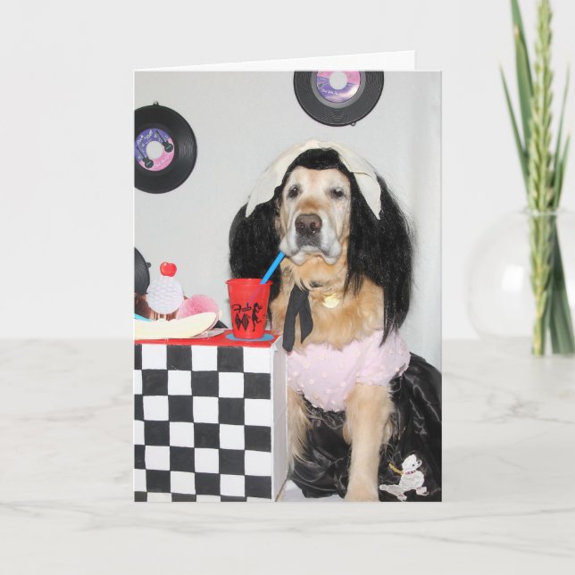 Golden Retriever 50's Girl Birthday Card (Front)