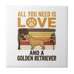 Golden Retriever All You Need Is Love Vintage Desi Ceramic Tile
