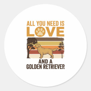 Golden Retriever All You Need Is Love Vintage Desi Classic Round Sticker
