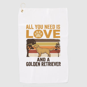 Golden Retriever All You Need Is Love Vintage Desi Golf Towel