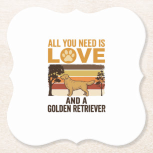 Golden Retriever All You Need Is Love Vintage Desi Paper Coaster