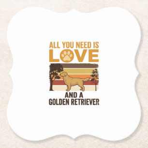 Golden Retriever All You Need Is Love Vintage Desi Paper Coaster