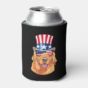 Golden Retriever America 4th of July USA Flag Can Cooler