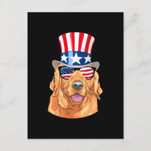 Golden Retriever America 4th of July USA Flag Postcard