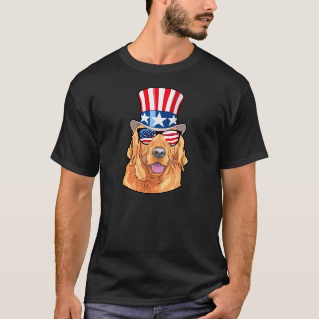 Golden Retriever America 4th of July USA Flag T-Shirt (Front)