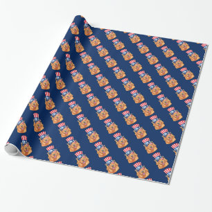 Golden Retriever America 4th of July USA Flag Wrapping Paper