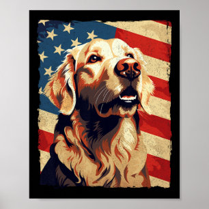 Golden Retriever American Flag 4th Of July Retriev Poster