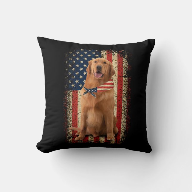 Golden Retriever American Flag Bandanna 4th Of Jul Cushion (Front)