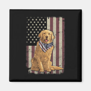 Golden Retriever American Flag Bandanna 4th Of Jul Magnet