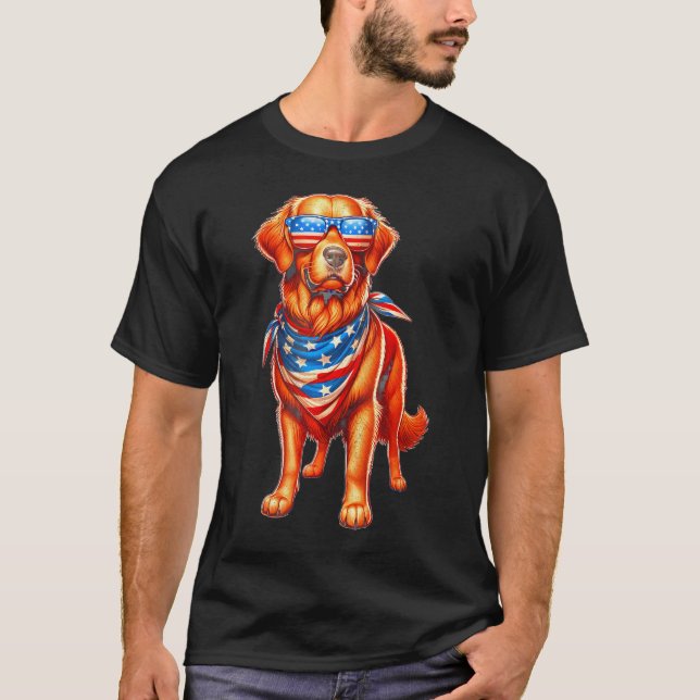 Golden Retriever American Flag Usa America 4Th Of  T-Shirt (Front)