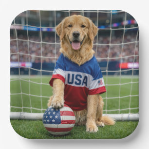 Golden Retriever American Soccer Player Paper Plate