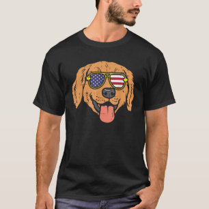 Golden Retriever American USA Flag 4th Of July Fou T-Shirt
