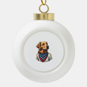 Golden Retriever Americana Vintage Engraved Shirt Ceramic Ball Christmas Ornament