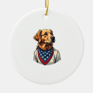 Golden Retriever Americana Vintage Engraved Shirt Ceramic Ornament