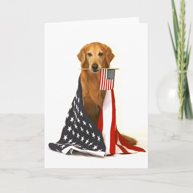 Golden Retriever and American Flag Card (Front)