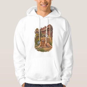 Golden Retriever and Cat Rustic Farm Barn Scene Hoodie
