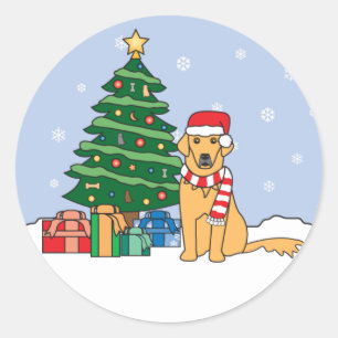 Golden Retriever and Christmas Tree Classic Round Sticker