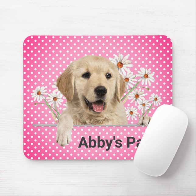 Golden Retriever and Daisies Mouse Pad (With Mouse)
