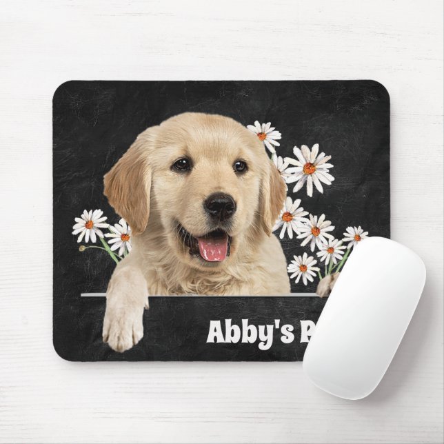 Golden Retriever and Daisies On Leather Mouse Pad (With Mouse)