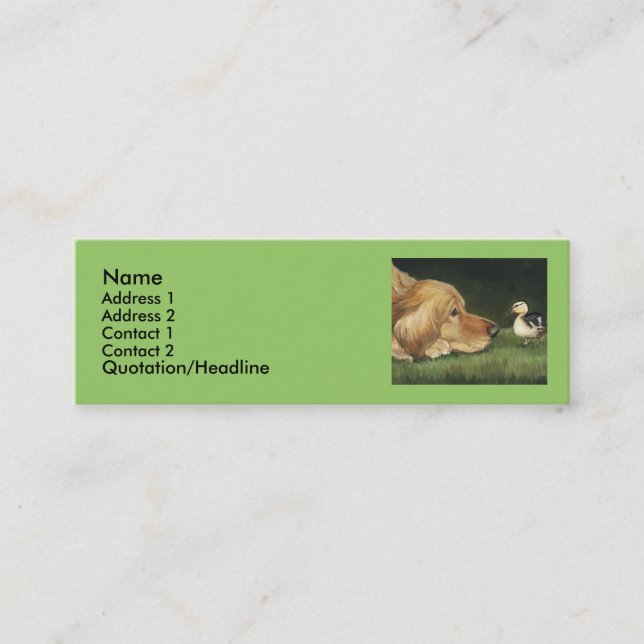 "Golden Retriever and Duckling" Dog Art Label Mini Business Card (Front)