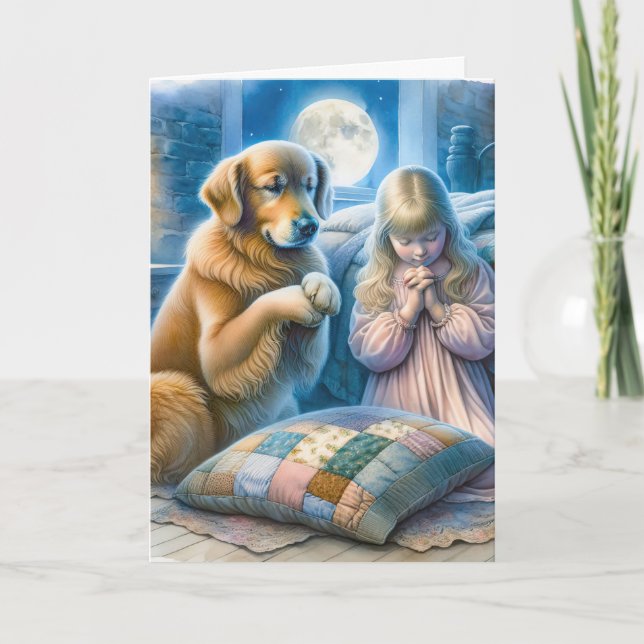 Golden Retriever and Little Girl Praying Card (Front)