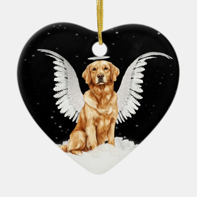 Golden Retriever Angel Dog Heart Ceramic Tree Decoration (Front)