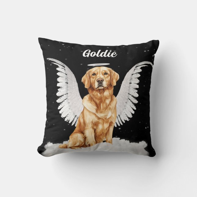 Golden Retriever Angel Dog with Name Cushion (Front)
