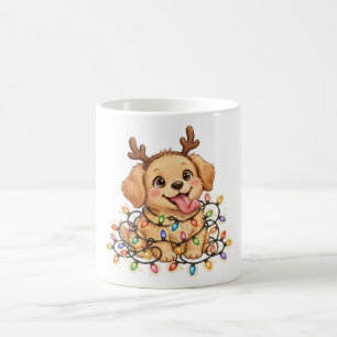 Golden Retriever Antlers Christmas Lights Mug