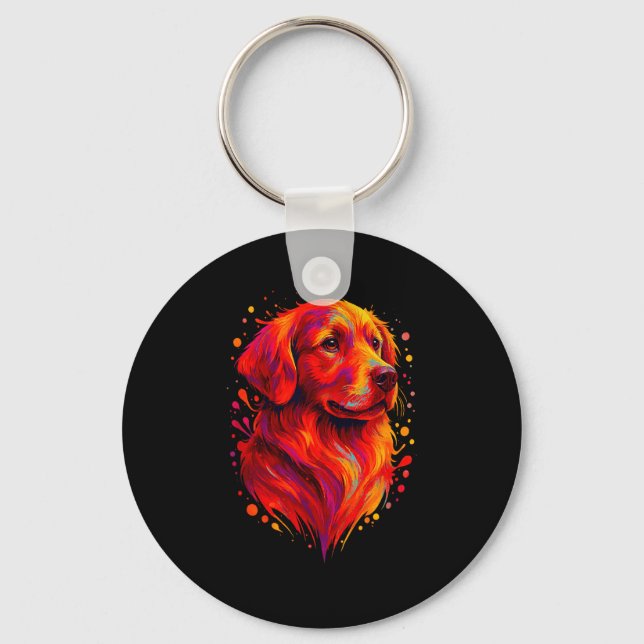 Golden Retriever Art Rtrait For Dog Owners  Key Ring (Front)