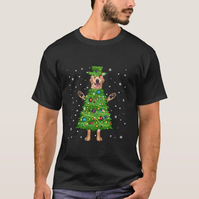 Golden Retriever As Christmas Tree Costume Funny D T-Shirt (Front)