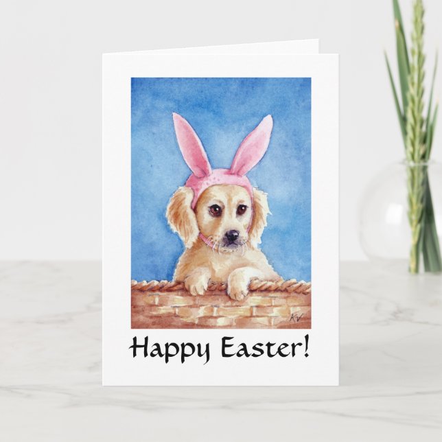 Golden Retriever as Easter Bunny card (Front)