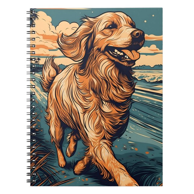 Golden Retriever at a tropical beach during sunset Notebook (Front)