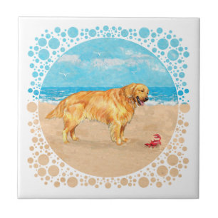Golden Retriever at the Beach Ceramic Tile