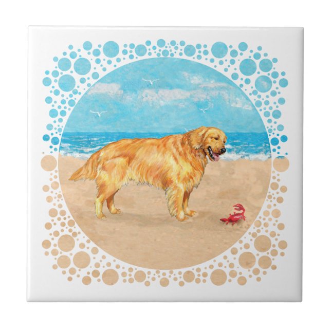 Golden Retriever at the Beach Ceramic Tile (Front)