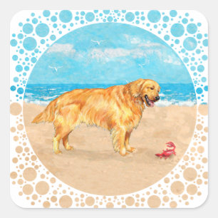 Golden Retriever at the Beach Square Sticker