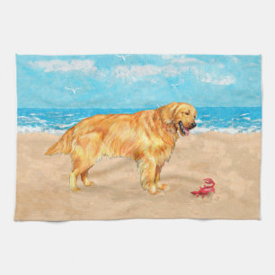 Golden Retriever at the Beach Tea Towel