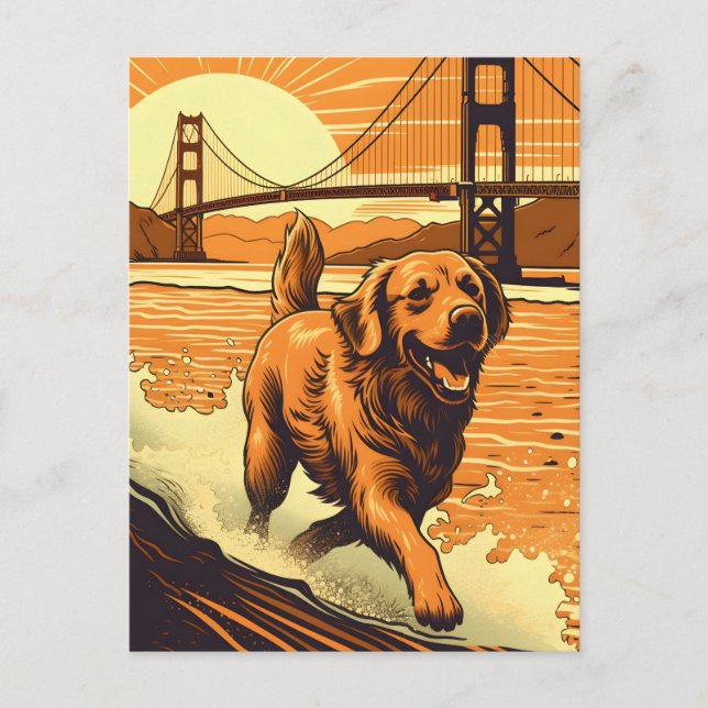 Golden-Retriever at the Golden Gate Bridge Postcard (Front)