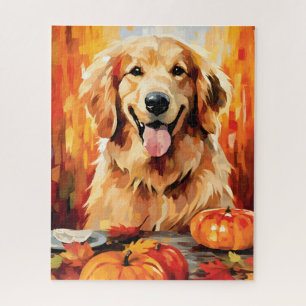 Golden Retriever Autumn Thanksgiving Jigsaw Puzzle