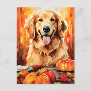 Golden Retriever Autumn Thanksgiving  Postcard