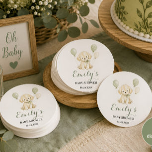 Golden Retriever Baby Shower Sage Green Eucalyptus Classic Round Sticker