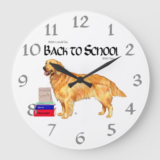 Golden Retriever Back to School Large Clock (Front)