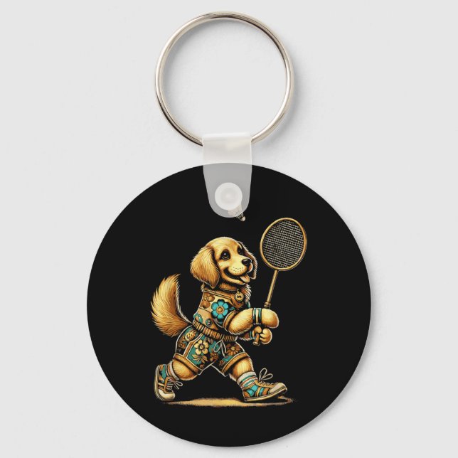 Golden Retriever Badminton Player Shuttle  Key Ring (Front)