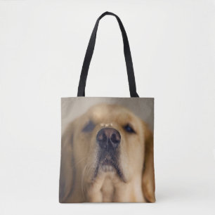 Golden Retriever Balancing Treat on Nose Tote Bag
