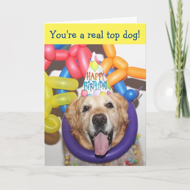 Golden Retriever Balloon Birthday Card (Front)