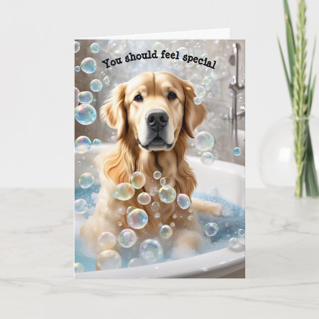 Golden Retriever Bath Birthday Humour Card (Front)