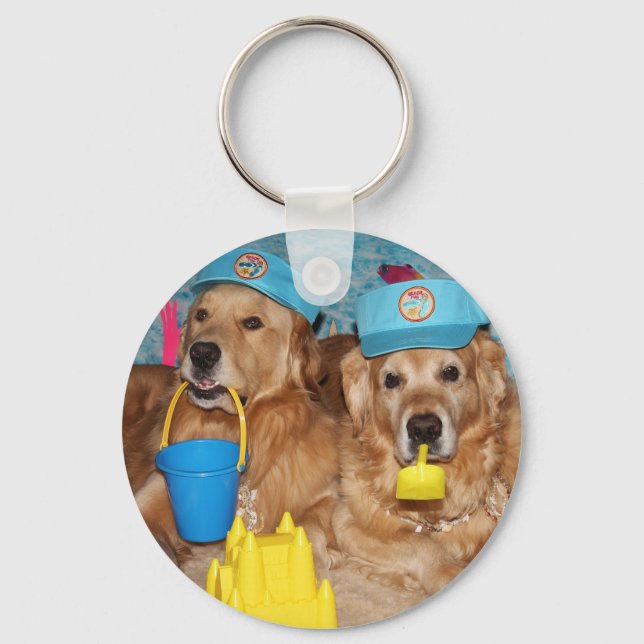 Golden Retriever Beach Bums Key Ring (Front)