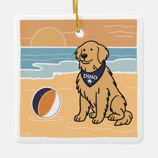 Golden Retriever Beach Christmas Ornament (Front)