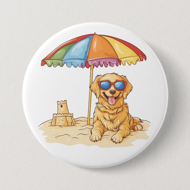 Golden Retriever Beach Dog 7.5 Cm Round Badge (Front)
