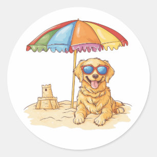 Golden Retriever Beach Dog Classic Round Sticker