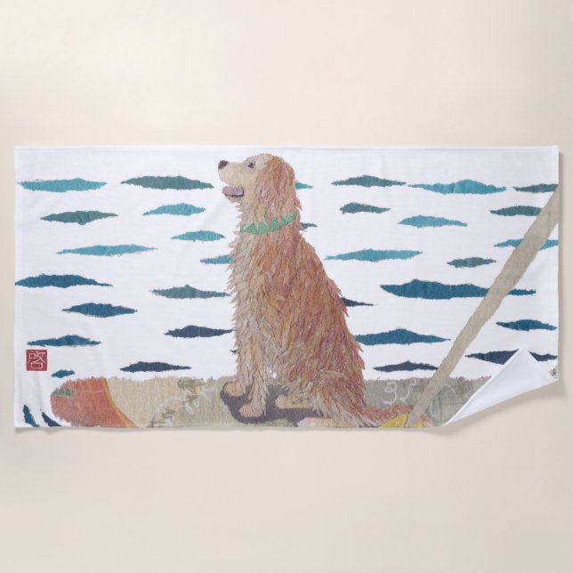 Golden Retriever, Beach Dog, Modern Beach Towel (Front)